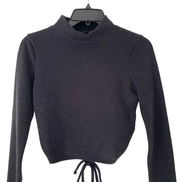 Madewell Black Ribbed Mockneck Open Back Crop Top size XS - Picture 5 of 9